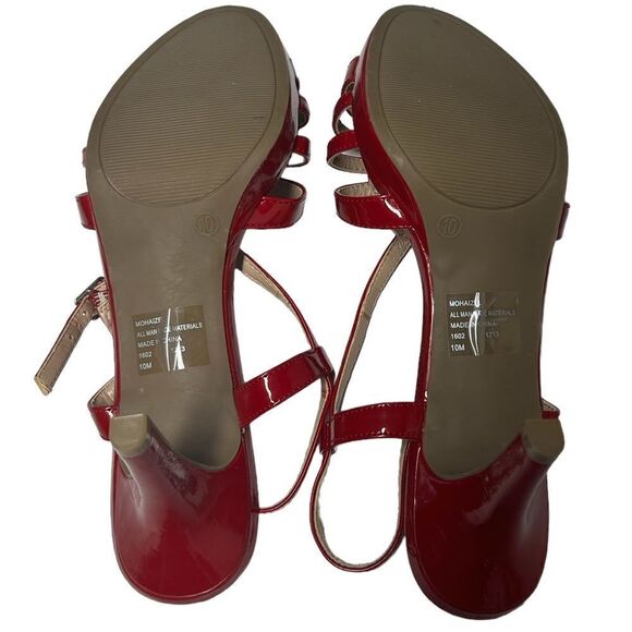 Mootsies Tootsies Sexy Bright Red Shiny Open Toe Heels Sandals Casual Formal - Picture 3 of 11